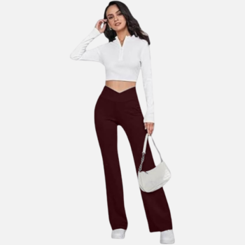 Imperative Women's Crossover High Waist Flared Yoga Pants with Phone Pocket, Comfort-Fit, Track Pants, Gym Tights #82